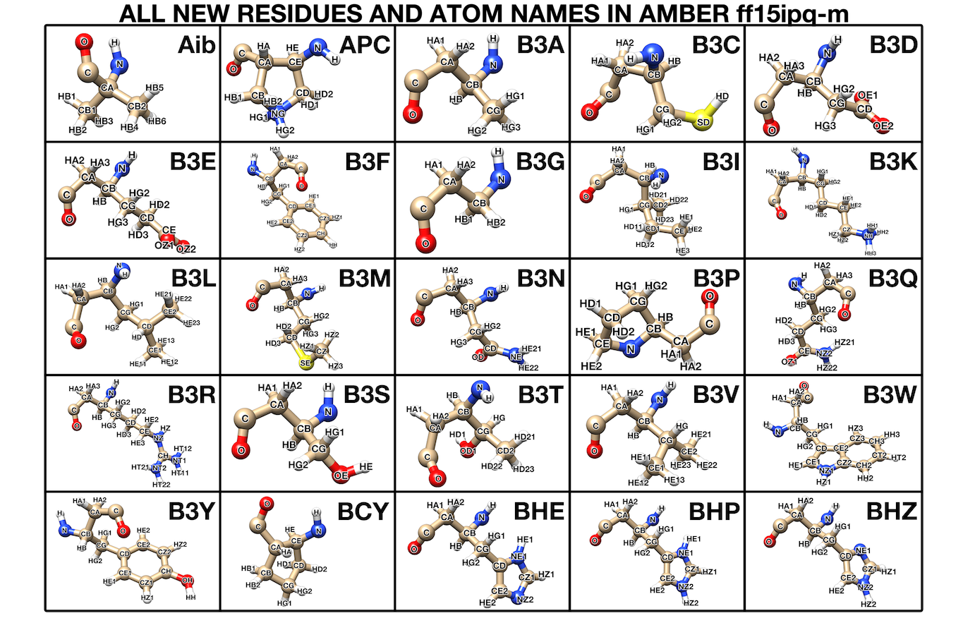 AMBER ff15ipq new atom names.